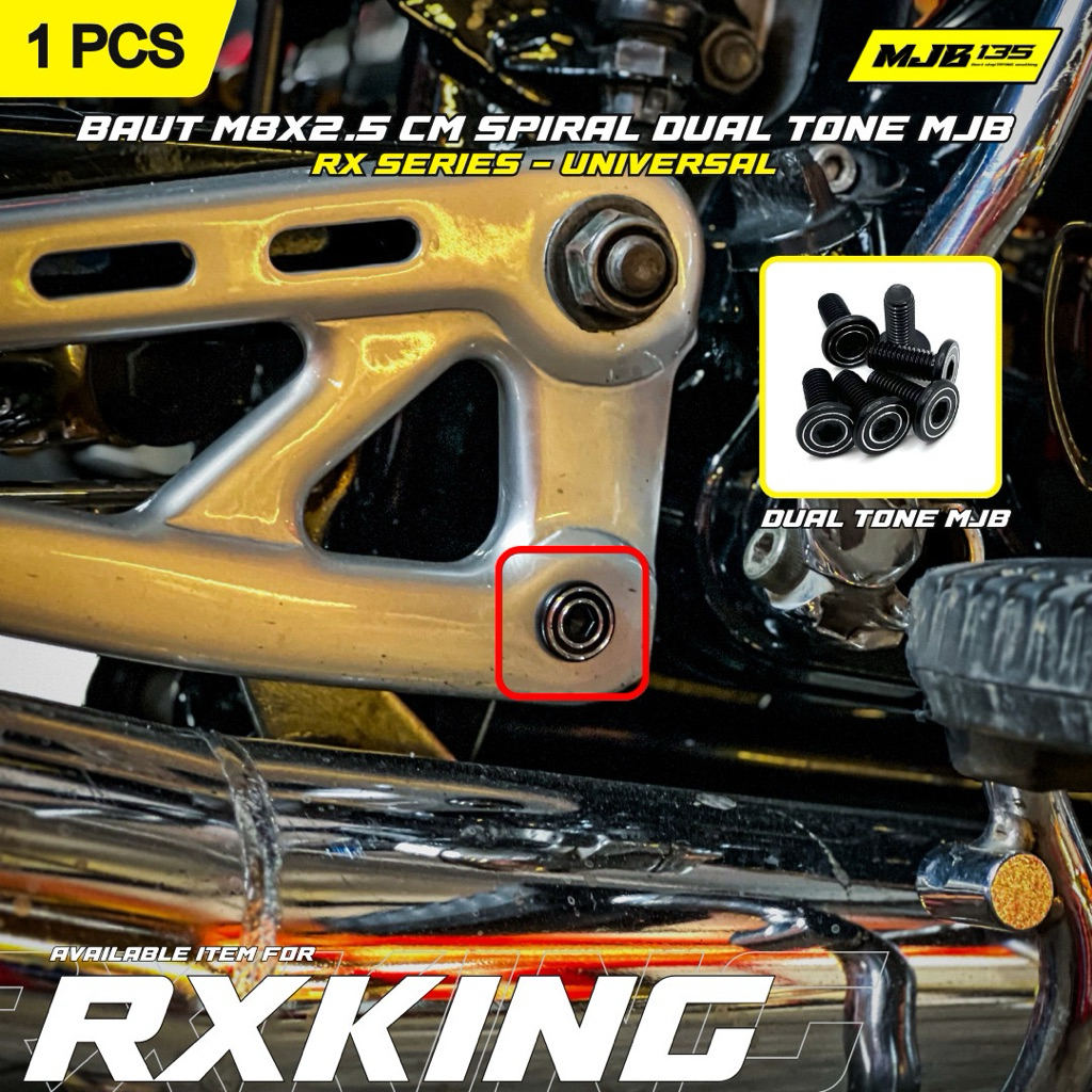 BAUT M8X25 DRAT 12 BAUT DUDUKAN FOOTSTEP BELAKANG RX KING RXS RXK YT115 NEW BLACK MJB STENLIS CUSTOM
