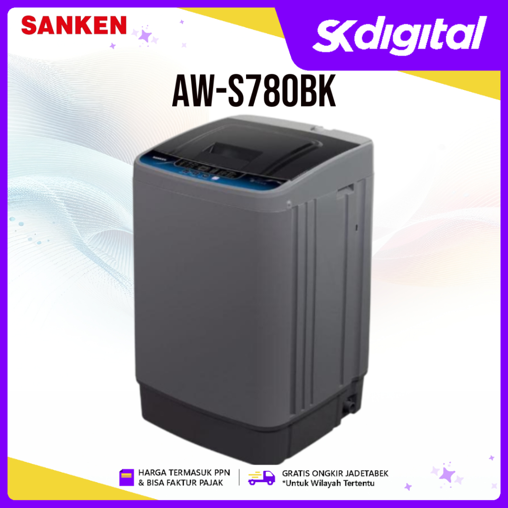Mesin Cuci Sanken AW-S780(BK) Mesin Cuci 1 Tabung Top Loading 7 Kg