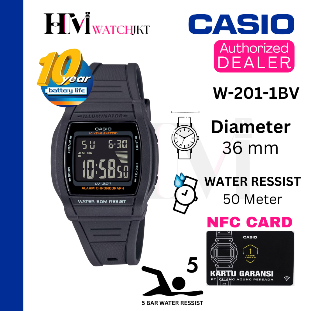CASIO W-201-1BVDF Jam Tangan Pria Original Digital Antiair W-201-1BV
