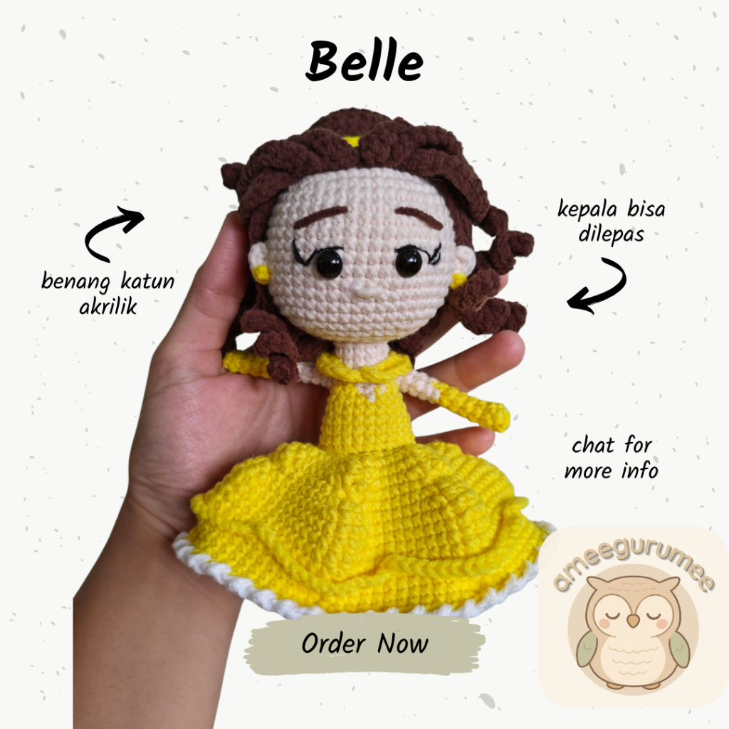 Disney Belle Princess Boneka Murah Asli Rajut Crochet Amigurumi
