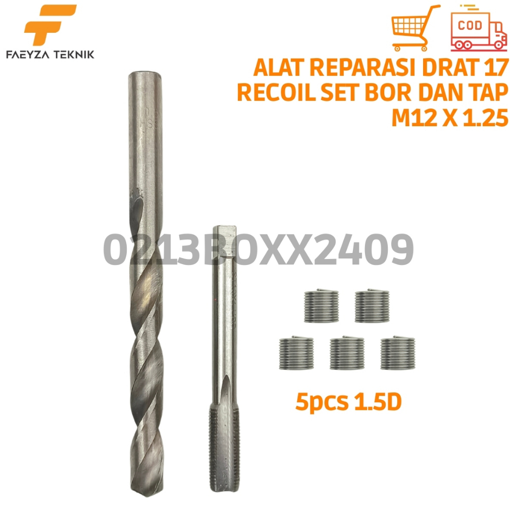 Paket Alat Reparasi Drat Baut 17 Helicoil Recoil Set Bor Dan Tap