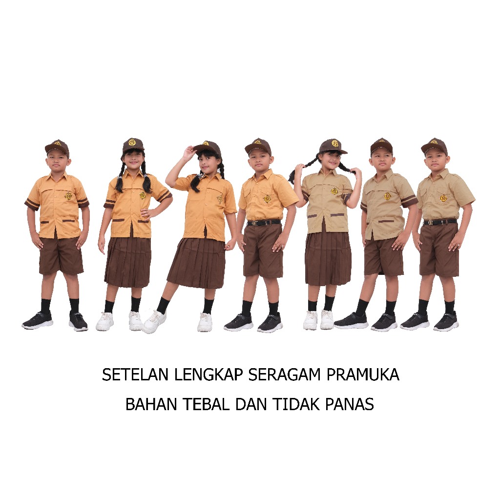 Setelan Lengkap Seragam Sekolah SD Merah Putih Dan Pramuka Lengan Pendek Anak Laki-Laki/Perempuan