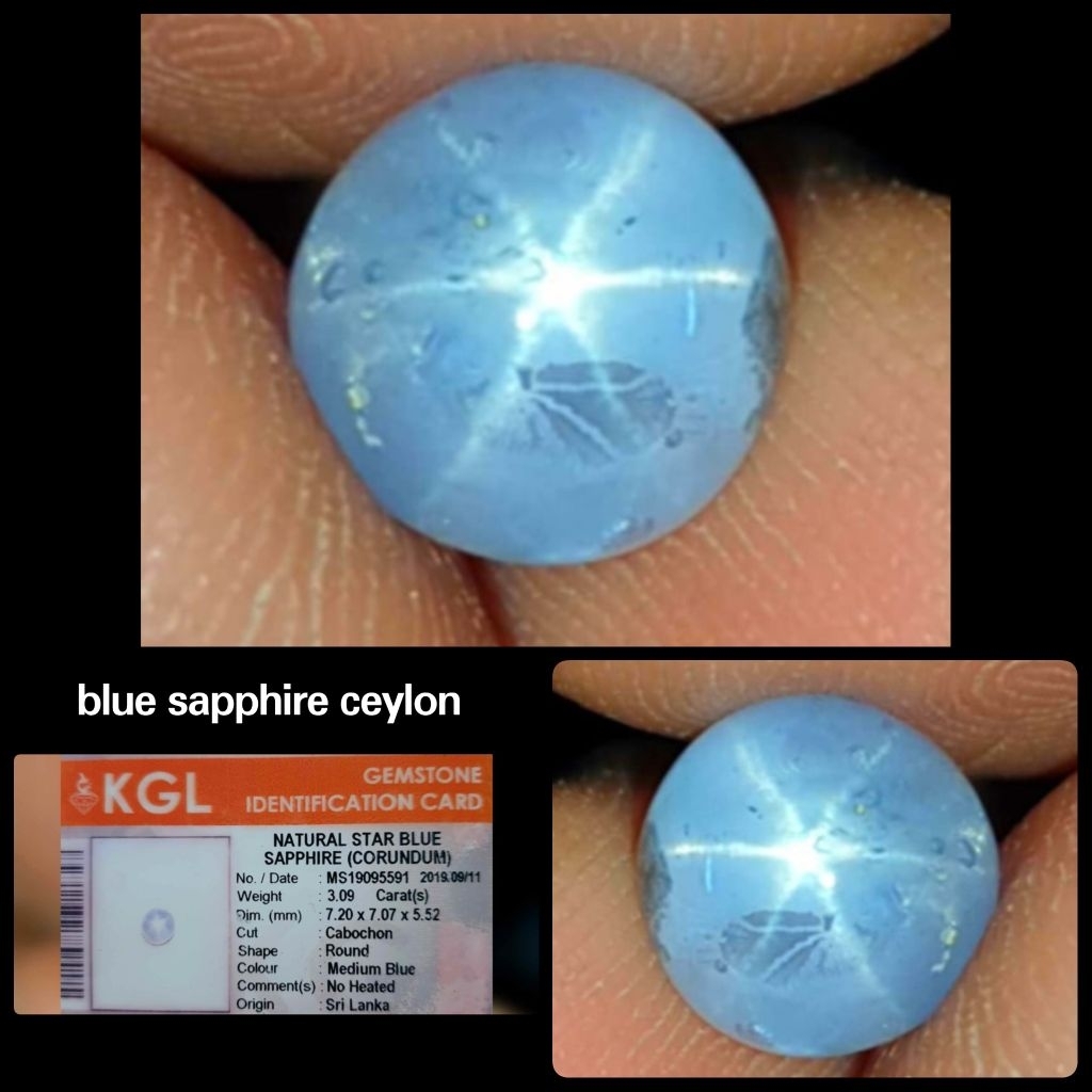 natural blue sapphire star srilanka + memo KGL