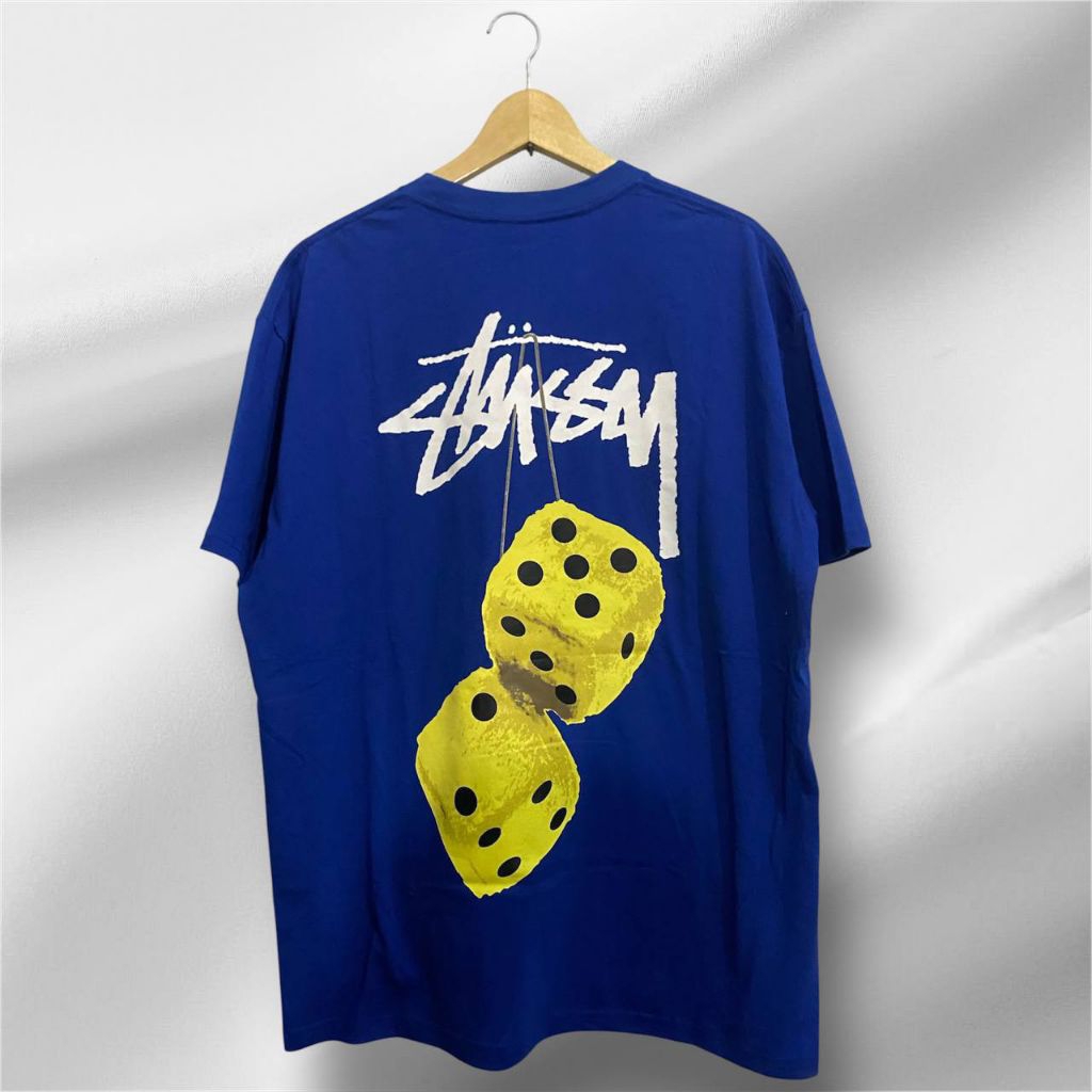 preloved kaos t-shirt stussy fuzzy dice biru size XL BNWOT