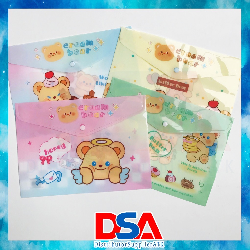 DSA-MAP KANCING BEAR CUTE UKURAN A4 MAP KANCING PLASTIK TEBAL