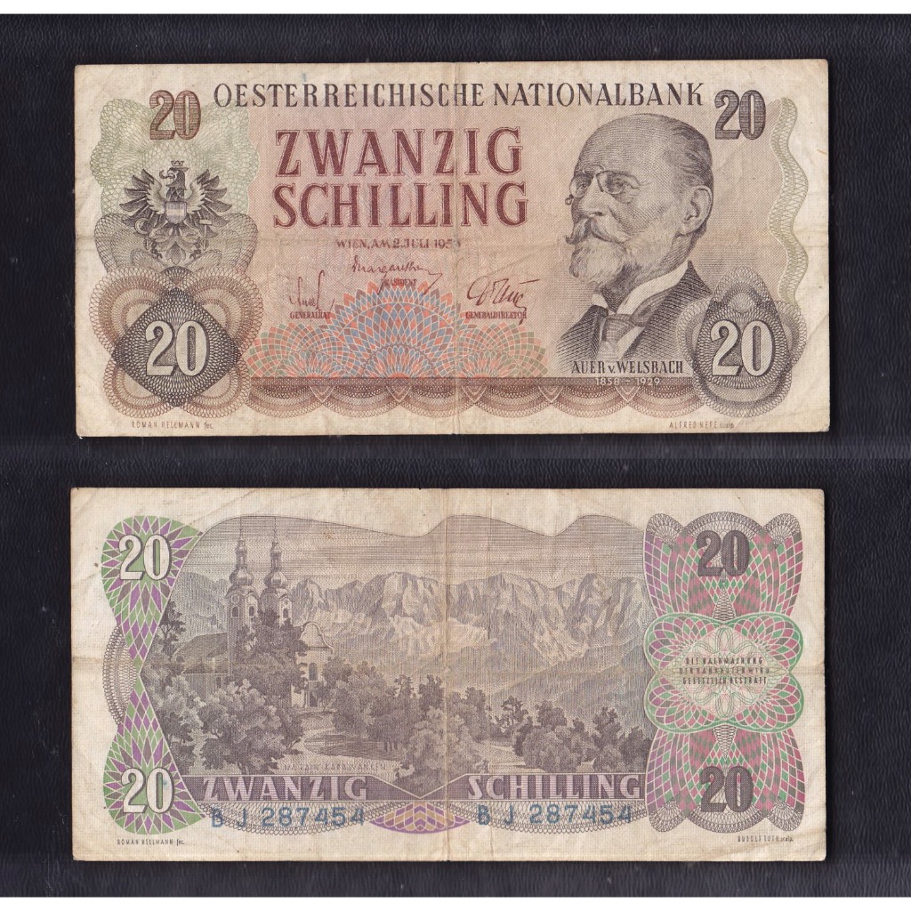Uang kertas asing Austria 20 Schilling tahun 1956