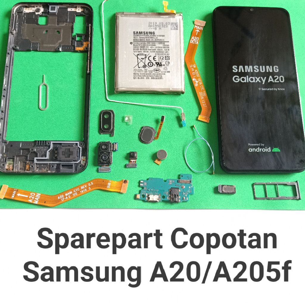 Sparepart Copotan Samsung A20 / A205f Second Original  kabel siyal  vibrate  papan cas  kamera depan