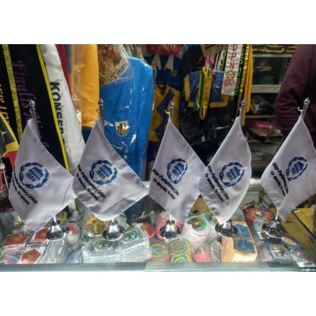 bendera meja custom logo bordir + tiang