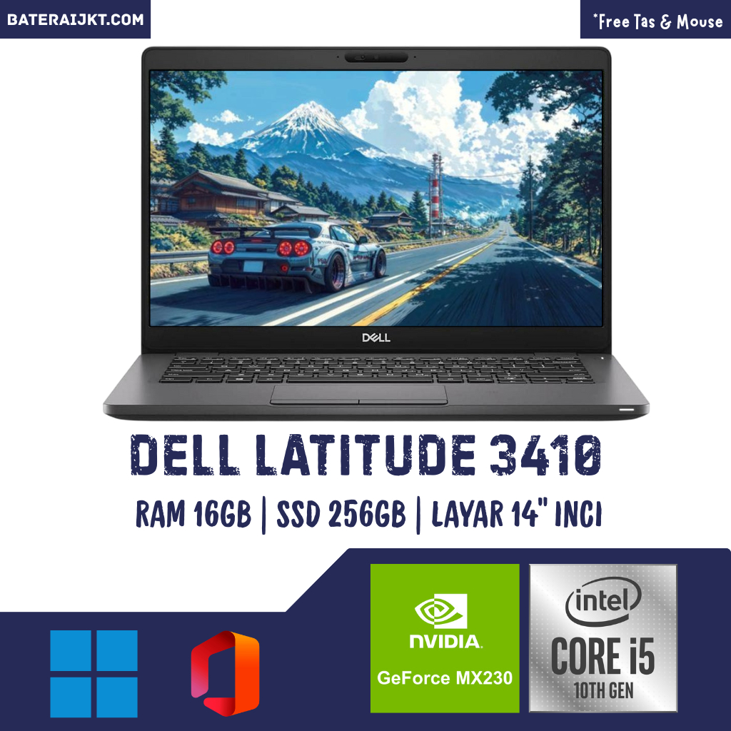 Laptop Dell Latitude 3410 | VGA NVIDIA MX230 | Intel Core i5 GEN 10 | RAM 16 GB | SSD 256 GB | Layar