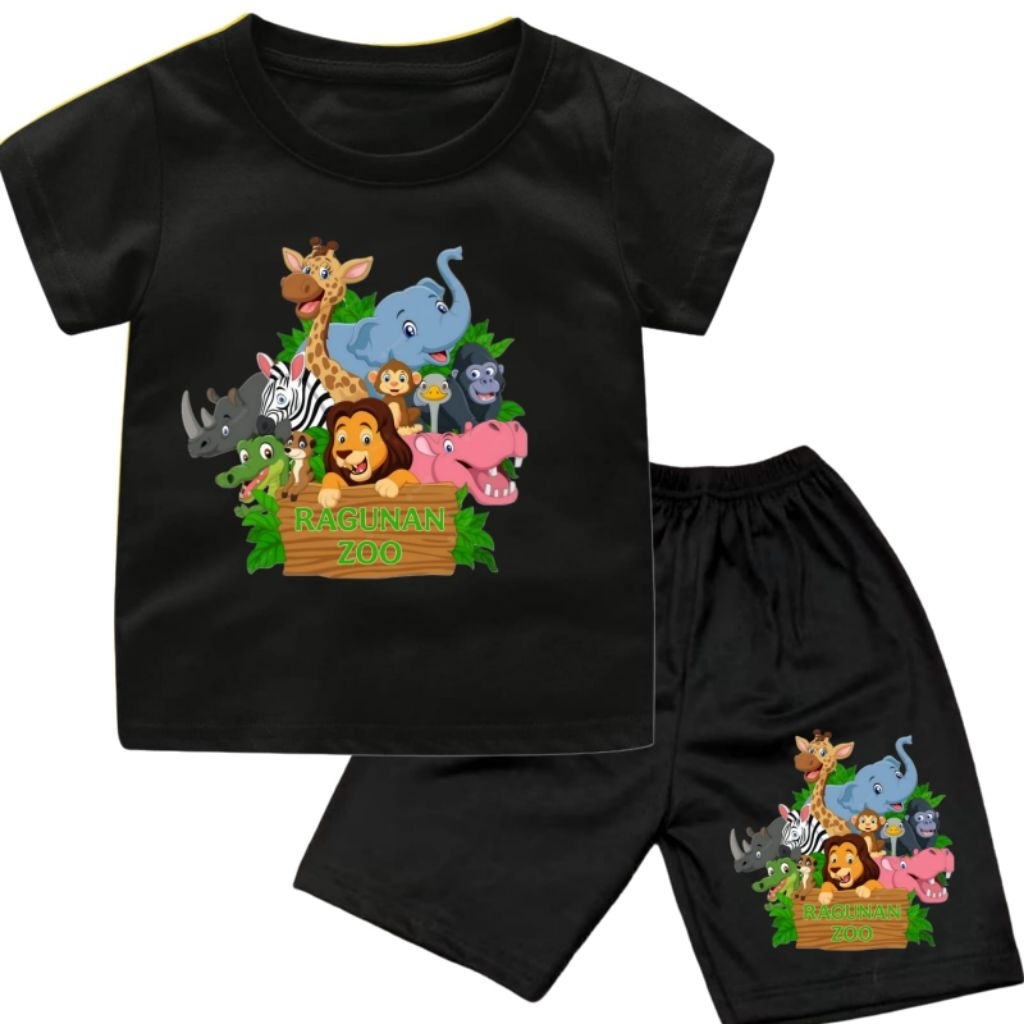 setelan baju kaos anak Cowok-Cewek motip RAGUNAN ZOO