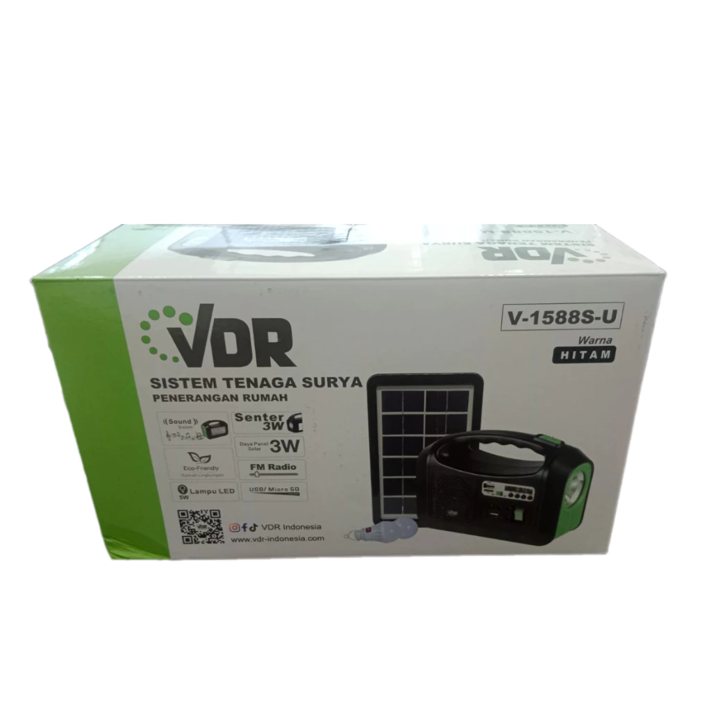 Solar Light Lampu Panel Surya VDR V-1588S-U Speaker Bluetooth Dengan 2 Bohlam - Solar Lighting Syste