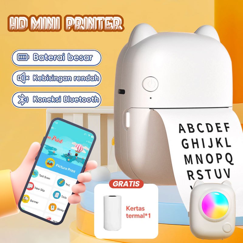 Printer Thermal Mini Bluetooth Portable untuk Siswa Kotak Saku Cetak Kesalahan Soal dan Stiker Tanpa