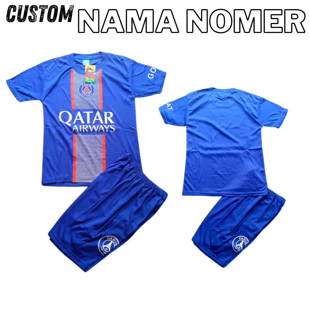 Setelan baju bola anak laki laki bisa costum nama nomer/ baju bola qatar airways biru 2022-2023