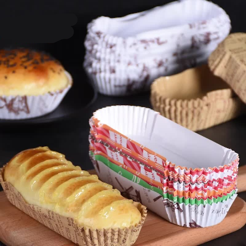 aiGooTan - ALAS ROTI PANJANG (ISI 10) - Paper Cup Case Bread Cake Kertas Motif Anti Lengket Lonjong 