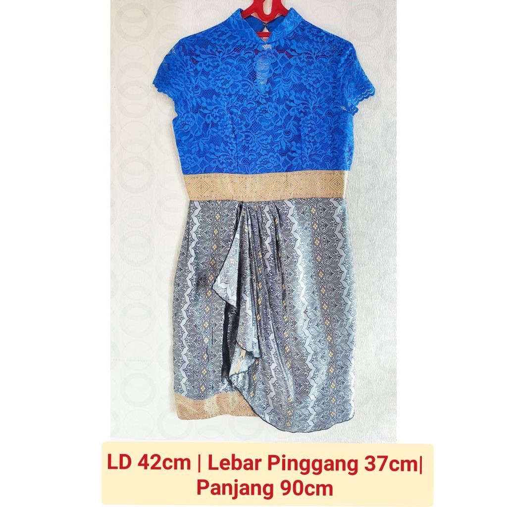 Dress Batik Preloved Biru Navy bahan renda/dress batik navy blue/gaun pesta second hand