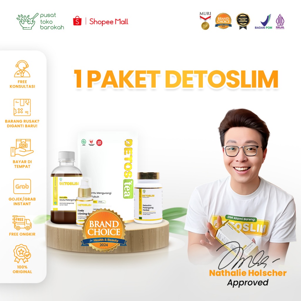 Detoslim - Variasi Madu + Kapsul + Body Gel + Teh Detoslim | Madu Pelangsing Badan Membantu Menghila
