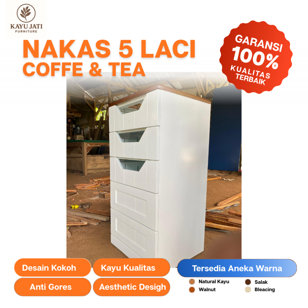 KAYU JATI Kabinet Minimalis 5 Laci Premium  Kayu Jati Putih