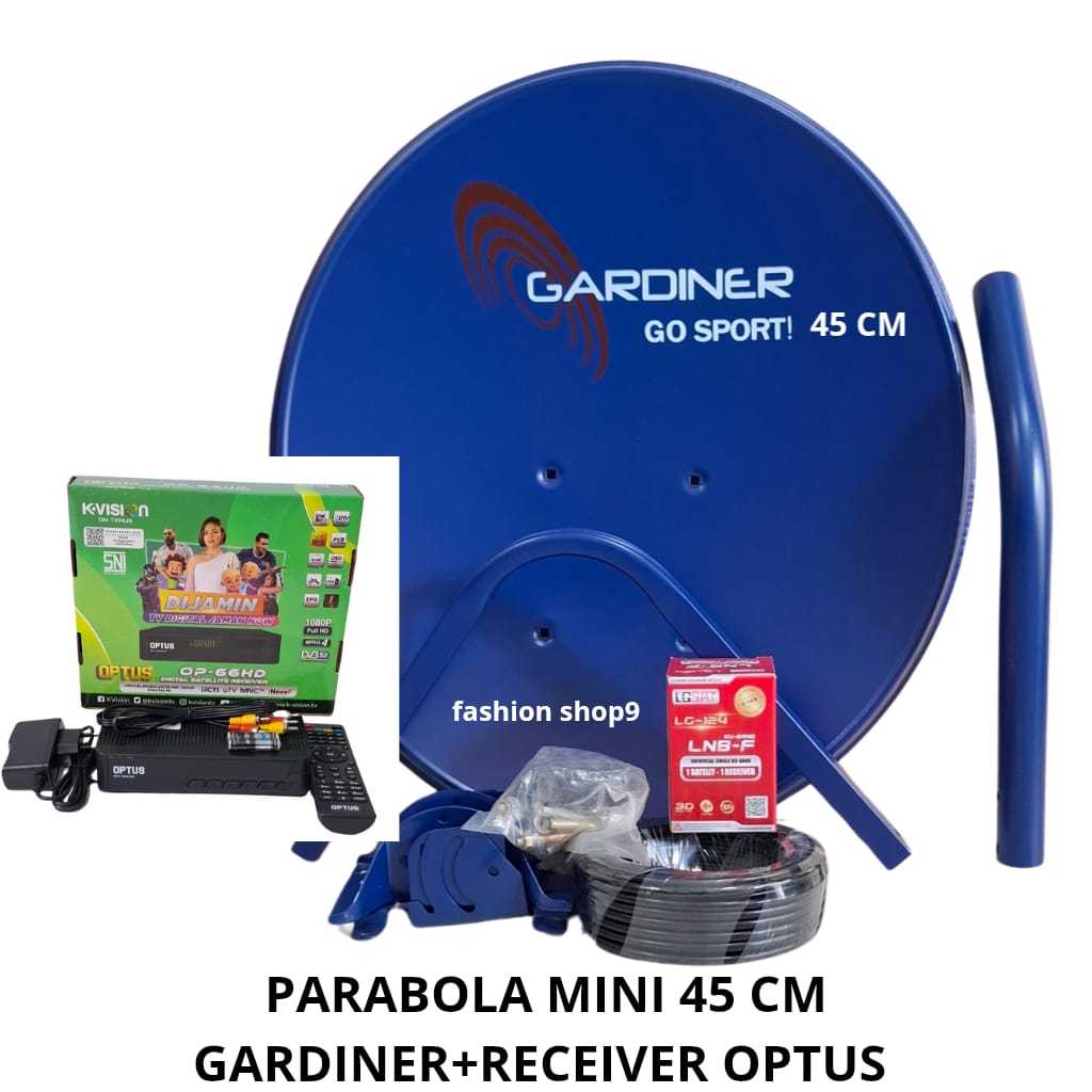 Parabola Mini 45cm Gardiner Full Set Lengkap + Receiver Optus 66Hd