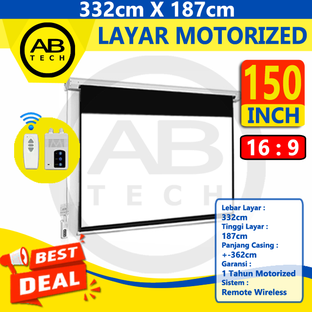 Screen Projector Motorized 150" Ratio 16:9 Layar Proyektor Gantung 150 inch
