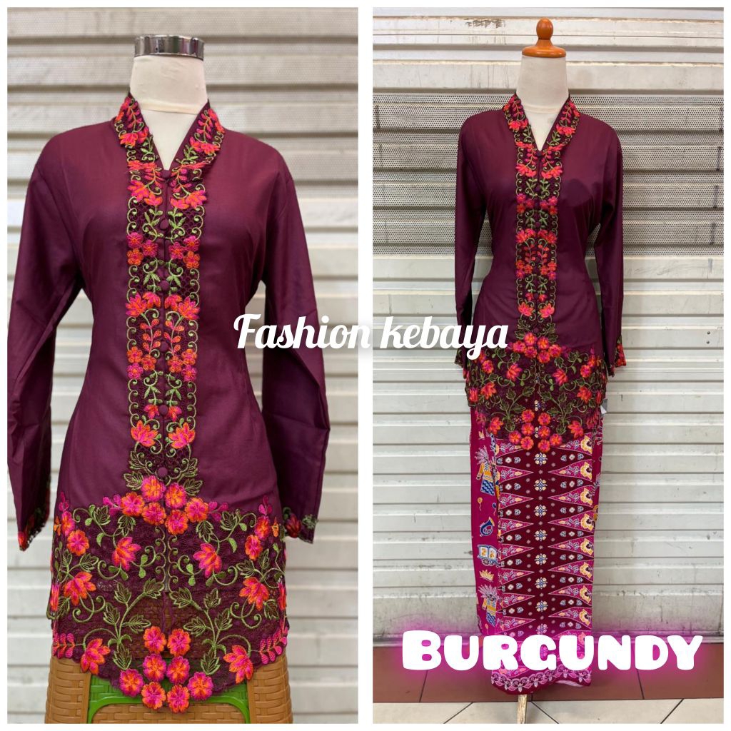 kebaya encim motif bunga lengan panjang fashion kebaya seragam kerja/kantor
