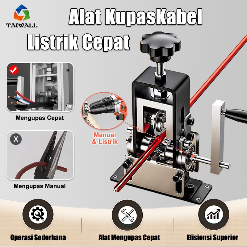 TAIWALL Mesin Pengupas Alat Kupas Kabel Manual/Listrik Alat Kupas Kabel Putar Alat Kupas Kabel denga