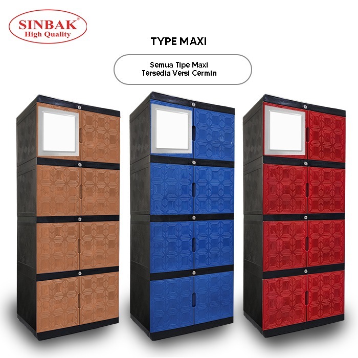 LEMARI PLASTIK SINBAK TIPE MAXI SUSUN 3 KACA / NON KACA