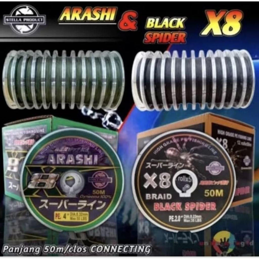 SENAR PE STELLA ARASHI/BLACK SPIDER X8 JAPAN QUALITY