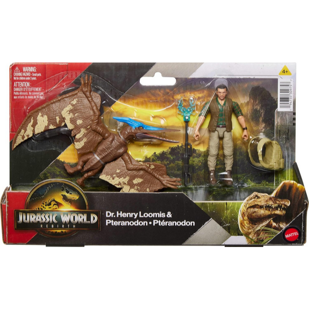 Mattel Jurassic World Rebirth Human & Dinosaur Figure Pack, Dr Henry Loomis & Pteranodon, Movie