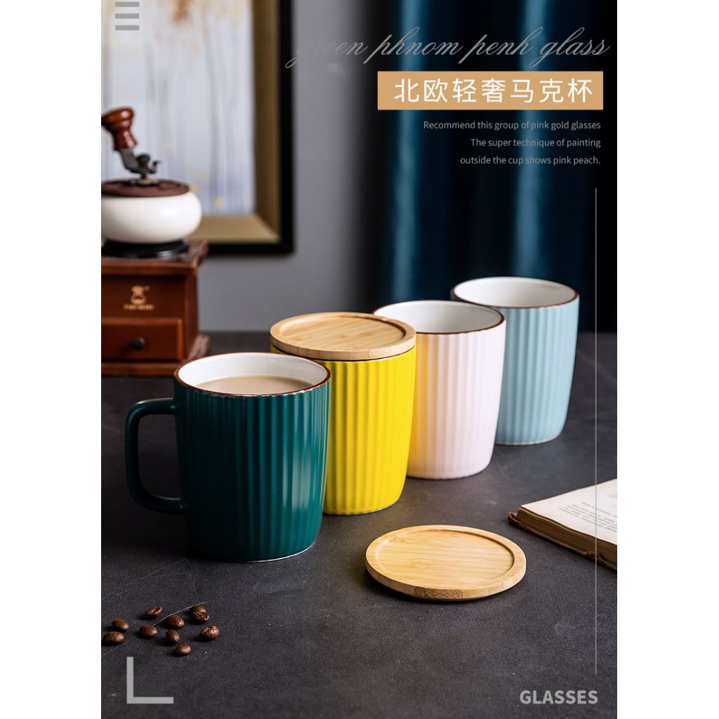 Mug Gelas Keramik Tutup aesthetic 400 ml