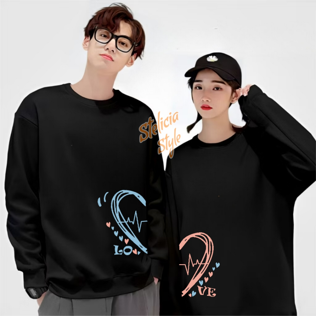 Kaos Couple Pasangan Kaos Pria Wanita LOVE Bahan Baby Terry Kaos Kapelan Lengan Panjang Premium
