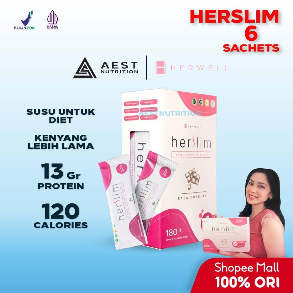 Herwell Herslim 6 Sachet Meal Replacement Susu Diet Detox