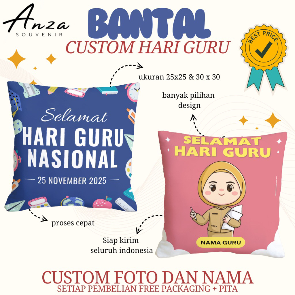 SOUVENIR BANTAL SELAMAT HARI GURU / KADO HARI GURU / HADIAH GURU / BANTAL PRINTING MURAH