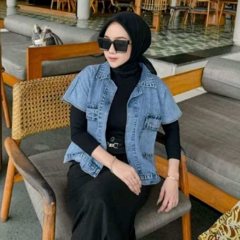 CASSANDRA JACKET ROMPI OVERSIZE / ALINA VEST JEANS BIGSIZE WANITA VEST JEANS POCKET JUMBO / JAKET RO