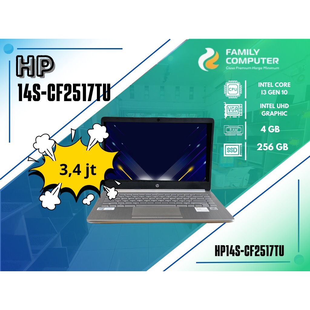 HP 14S-CF2517TU | INTEL CORE I3 GEN 10 | INTEL UHD GRAPHIC | 4GB | 256GB