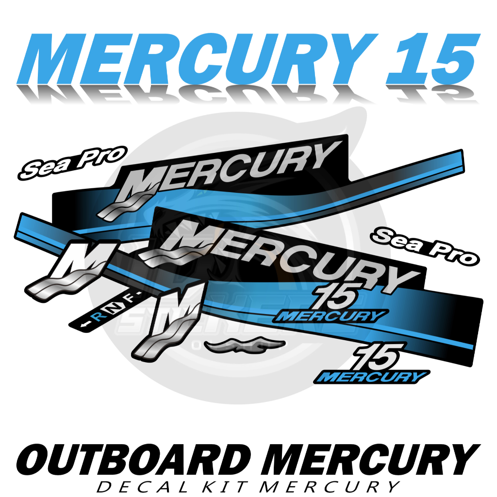 STICKER MESIN TEMPEL MERCURY 15PK  BIRU GRAFT OUTBOARD LIS BIRU