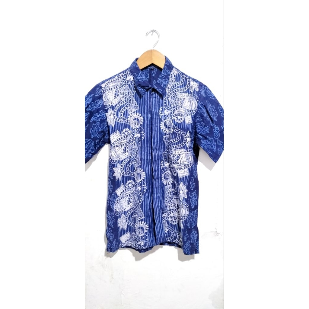 Atasan Baju Kemeja Batik Pria Biru Navy