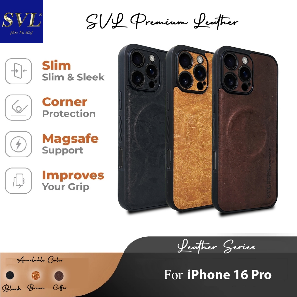 Iphone 16 Pro Premium SVL Leather Hybrid Case Hardcase Softcase Kesing kulit