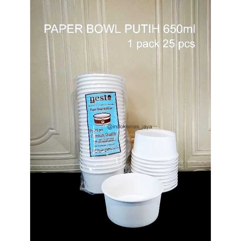 Paper Bowl 650ML Putih/ Mangkok Kertas/ Rice Bowl 650ml/ Wadah Makanan Bahan Kertas