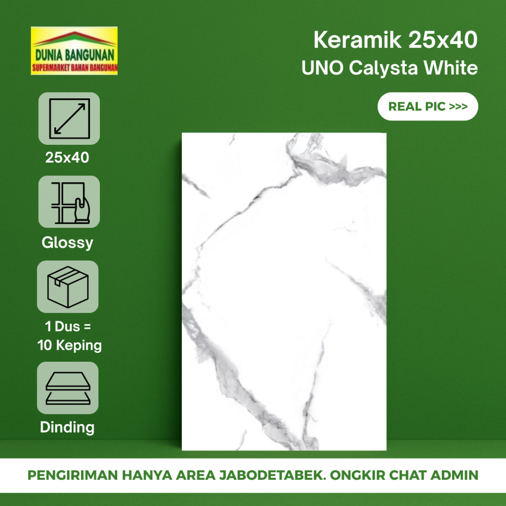 Keramik Dinding UNO 25x40 KW1 Calyta White Keramik Dinding Kamar Mandi
