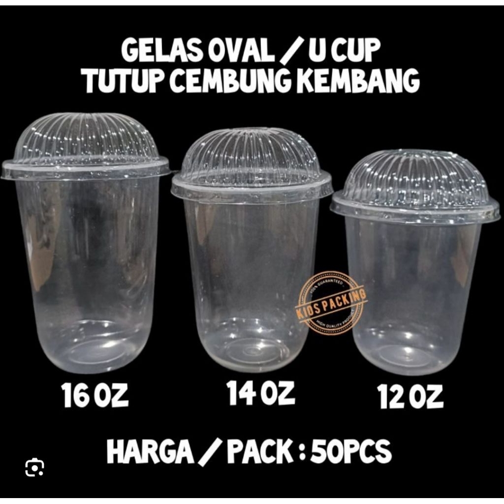 Gelas Oval / Cup Dan Tutup Plastik Size 14 oz , 16 oz tebal 7