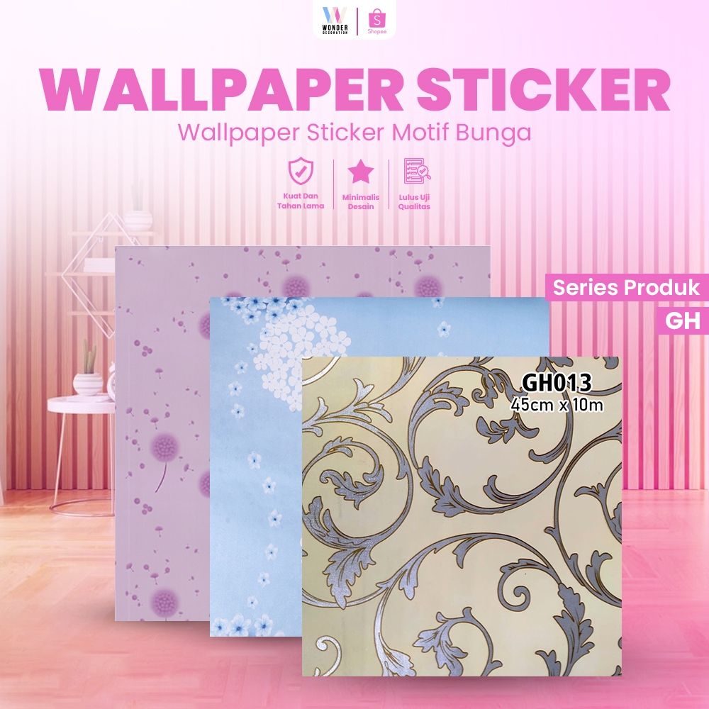DISKON Wallpaper Stiker Dinding Aesthetic Stiker Dinding Premium Motif Bunga Stiker Dekorasi Dinding