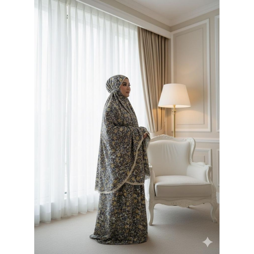 Mukena Amanah Traveling Motif Bunga + Renda