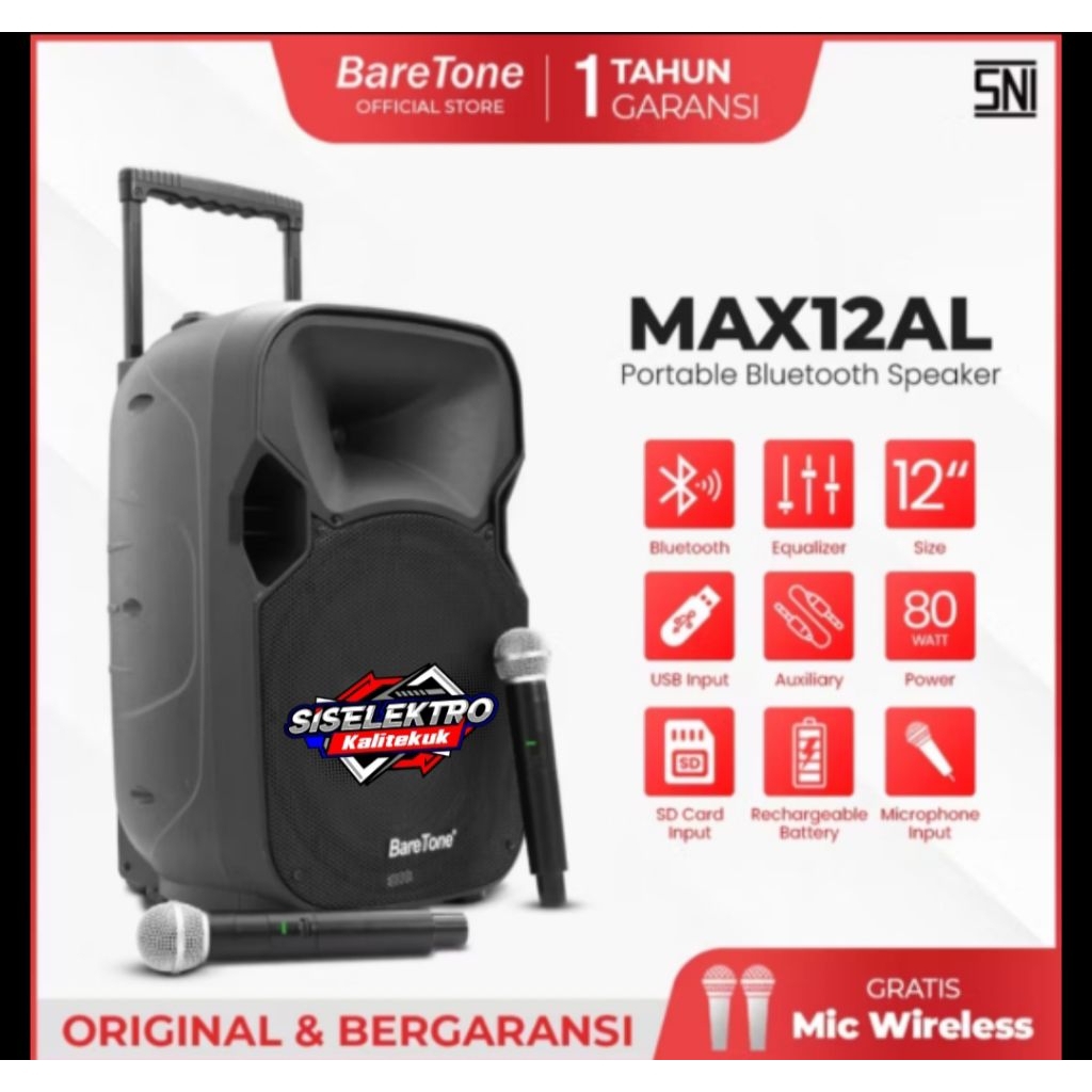 Baretone Speaker portable MAX12AL 12 inch portable blutut baretone