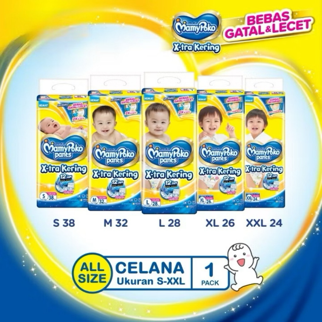 MomyPoko X-tra Kering Popok Celana Bayi S M L XL XXL