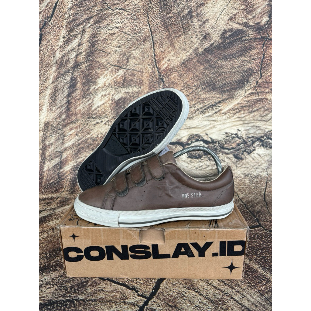( Size 40 ) Converse One Star Velcro Vintage Dark Brown Leather