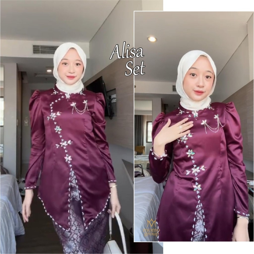 Alisa One Set Baju Kurung Melayu Rok Songket Modern Premium Baju Kurung Wanita Terbaru Kekinian 2025