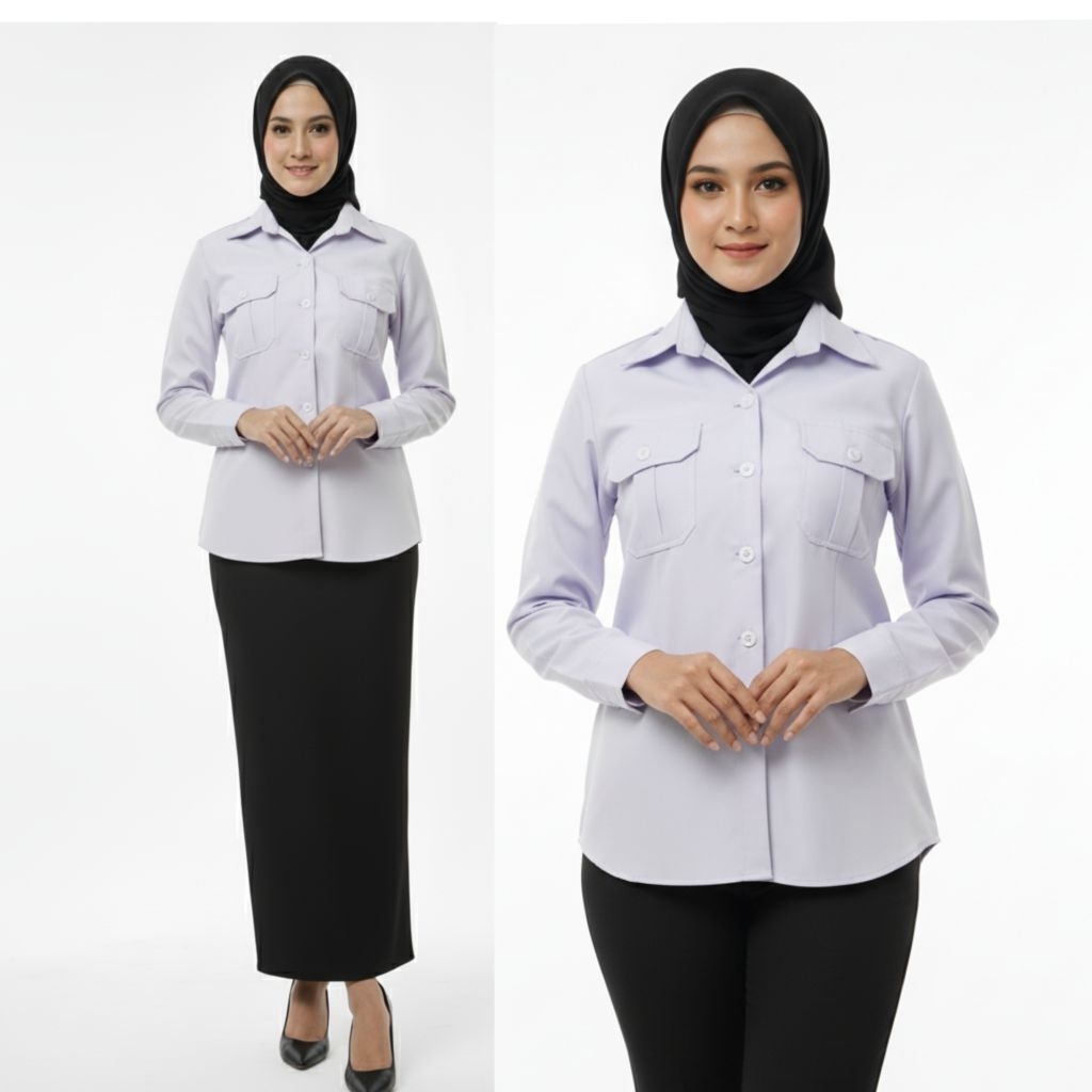 SERAGAM PPPK DINAS HITAM PUTIH / BAJU DINAS PNS WANITA HITAM PUTIH KRAH KEMEJA STELAN ROK