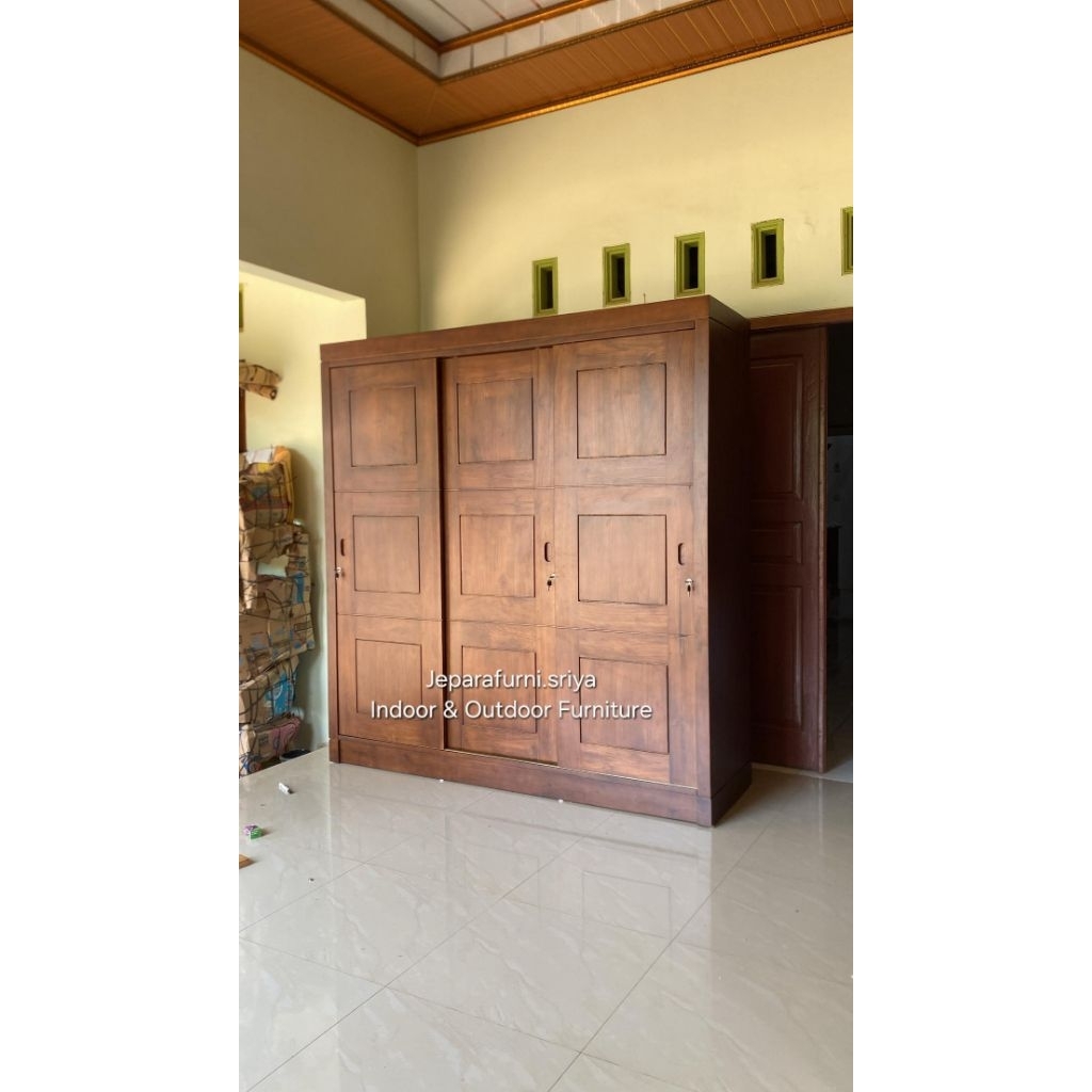 Lemari Pakaian Minimalis 3 Pintu Jati Jepara I Lemari Baju Jati Jepara I Almari Pakaian 3 apintu Jat