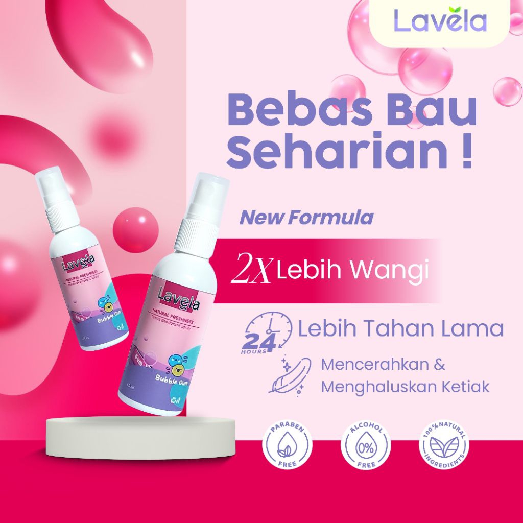 LAVELA Tawas Deodorant Spray BUBBLEGUM 60 ml - Non Alkohol, Halal, Ready BPOM
