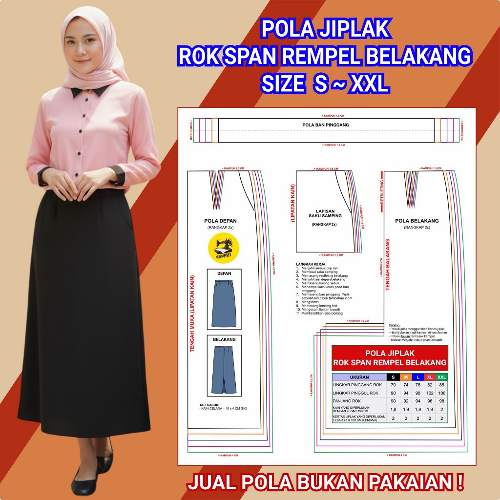POLA JIPLAK ROK SPAN REMPEL BELAKANG